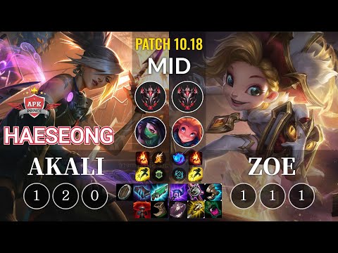 APK HaeSeong Akali vs Zoe Mid - KR Patch 10.18