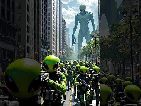 Army of Aliens Invaded New York City , Big Alien Boss leads the Army