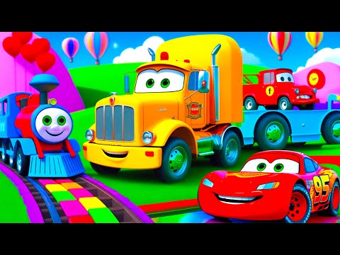 Monster Trucks Potholes Flatbed Long Trailer Truck Car Rescue - Cars vs Deep Water