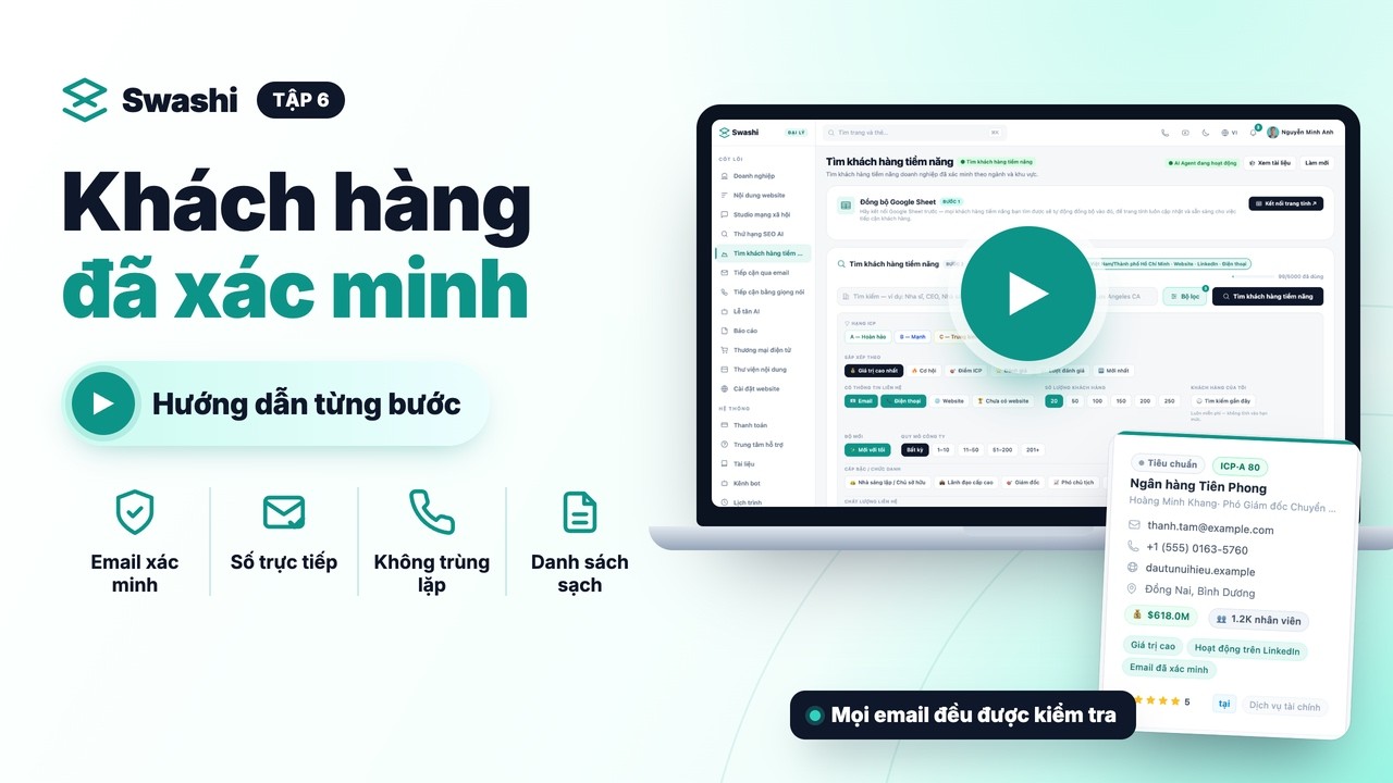 Video thumbnail — Cách tạo khách hàng tiềm năng xác minh 100%, a Swashi tutorial