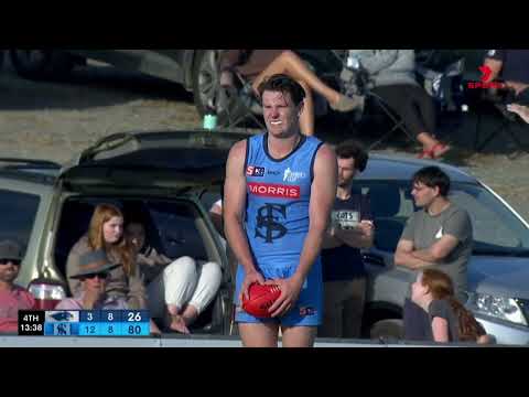 Rd 2 Hostplus SANFL Snapshot - Sturt's Lachie Burrows hides behind goal post to goal