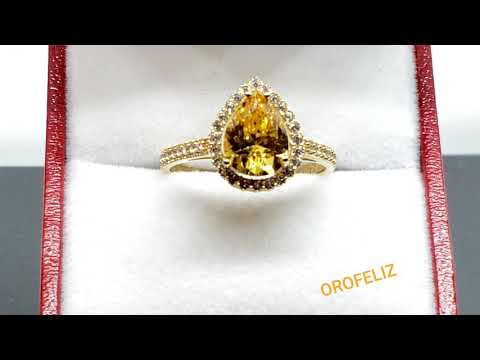 2.50 Ctw Created Diamond Pear Shape Halo With Citrine Stones Engagement Ring 14K Solid Gold