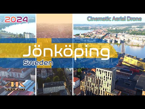 Jönköping From Above - Sofiakyrka - Lake Vättern - Sweden - 4K Aerial - June 2024