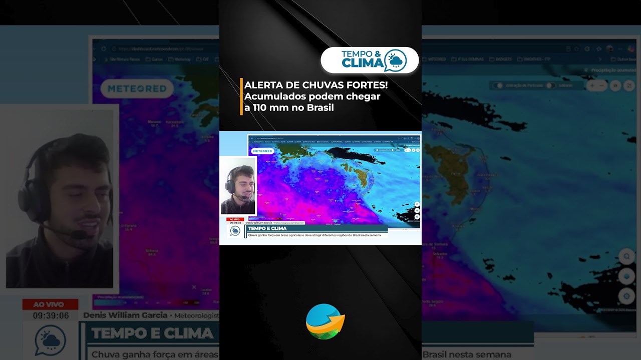 ALERTA DE CHUVAS FORTES! Acumulados podem chegar a 110 mm no Brasil
