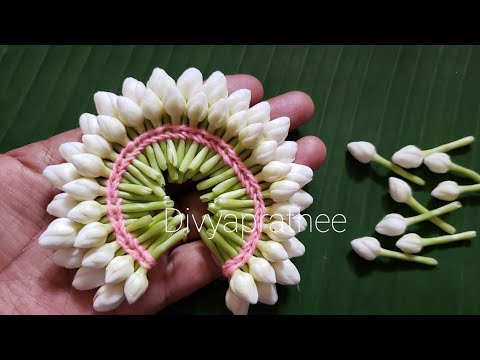 How to tie crape jasmine in two layers/one side garland/criss cross method/double layer/veni/Gajra