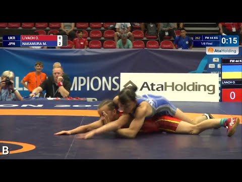 1/8 FW - 44 kg: M. NAKAMURA (JPN) df. O. LIVACH (UKR) by TF, 10-0