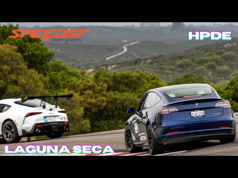 Tesla M3P Chasing a Supra @ Laguna Seca