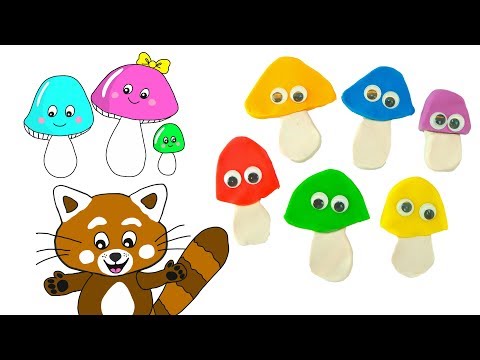 Pukkins gör roliga svampar i trolldeg/lera - Lek och lär dig färger med den röda pandan