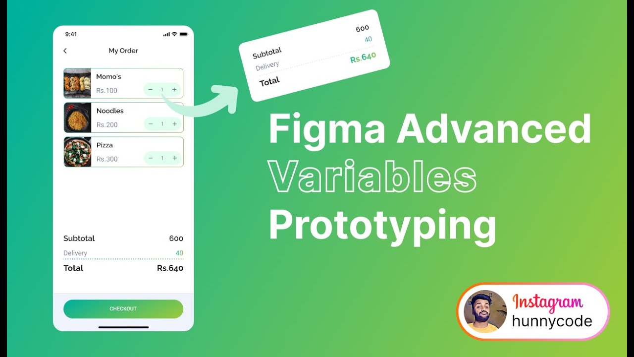 Figma Advanced Variable Prototyping || Calculate Total & Subtotal using figma advanced variable
