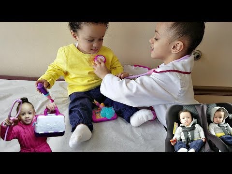 Imani Pretend Play as Doctor with Twin Baby Brothers