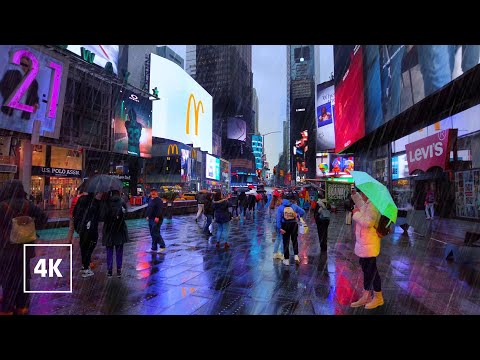 NEW YORK Times Square RAIN Walk 🗽Rainy Manhattan walking tour, NYC