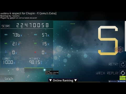 44teru-k respect for Chopin - F.I [emu's Extra] +HRDT 98.14% FC 876PP NEW TOP PLAY + FIRST 800 AGAIN