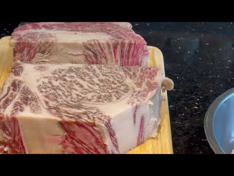 Preparing MIYAZAKI A5 Ribeye Cuts for TEPPANYAKI BEEF