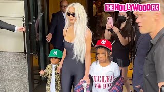 Kim Kardashian, Saint &amp; Psalm West Leave The Ritz Carlton For Jimmy Fallon &amp; Dinner At Cipriani