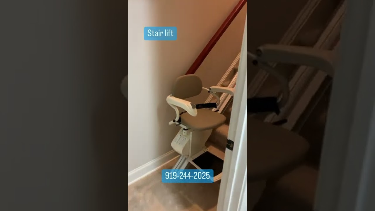 Straight stairlift or Chair lift that helps a person upstairs.