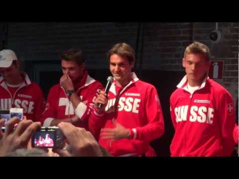 The Swiss Davis Cup Team meets the Swiss fans after their victory over the Netherlands