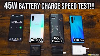 Galaxy Note 10+ vs Huawei P30 Pro vs ROG Phone 2- 45W Battery Charging Speed Test