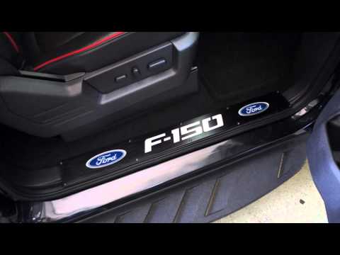 RECON Part # 264321FDBK Ford 09-14 F-150 Door Sill Black Finish - F150 & Ford Logo in BLUE LED
