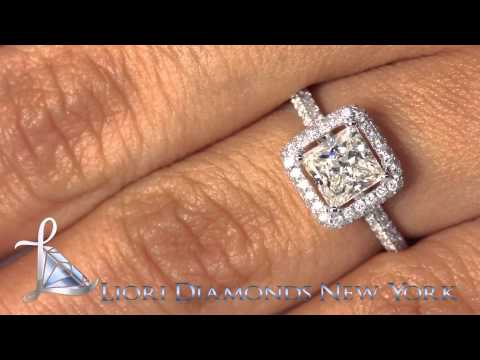 ER-SOLD-026 - 1.59 Carat H-VVS2 Princess Cut Diamond Engagement Ring 18k White Gold Pave Halo