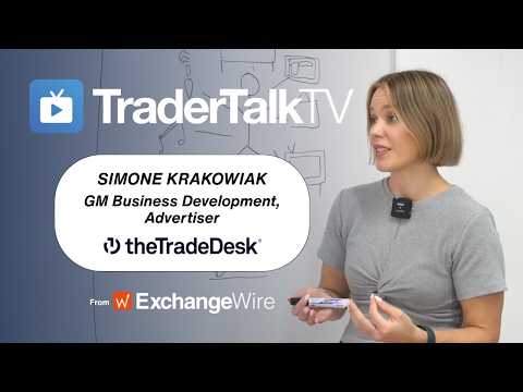 Simone Krakowiak, GM business development, advertiser at The Trade Desk, in front of the ExchangeWire whiteboard for a TraderTalkTV episode.