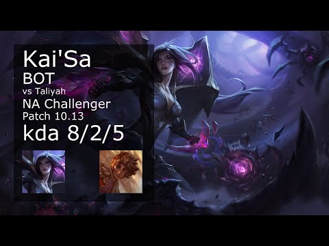 Kai'Sa ADC vs Taliyah - NA Challenger 8/2/5 Patch 10.13 Gameplay