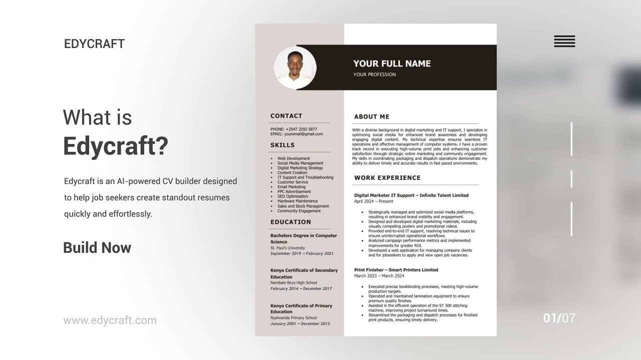 Edycraft makes creating the perfect CV fast, easy, and professional.