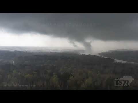 3-24-2020 Tishomingo, Ms Close up video of damaging tornado shot from drone, mutivortex.,