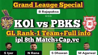 KOL vs PBKS fantasy team|kolkata vs punjab fantasy11 team prediction|fantasy gl team of today match