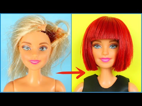 DO IT YOURSELF BARBIE HAIRSTYLES; Barbie Dönüşümü: Kırmızı Küt Barbie Saçı Nasıl Yapılır Kendin Yap