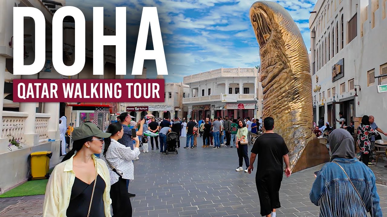 Immersive street-level walking tour through Doha Pearl, Qatar, showcasing authentic urban landscapes, local architecture, and the vibrant atmosphere of the city's neighborhoods