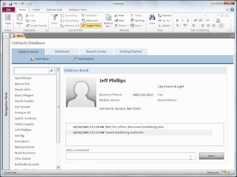 Microsoft Office Access -Use the Contacts Web Database template