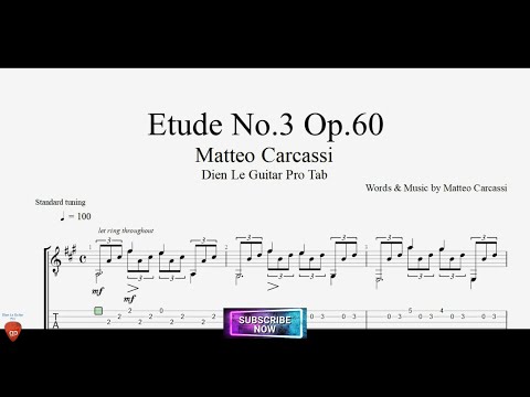 Etude No.3 Op.60 by Matteo Carcassi with Guitar Tutorial TABs