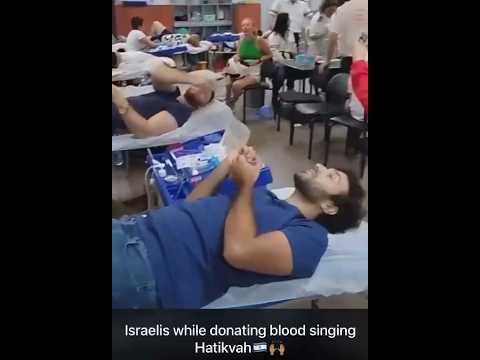Donating blood and singing the national anthem #israel