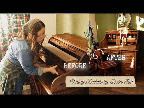 Vintage Secretary Desk Transformation | Before & After + Cozy DIY, Flowers & Handmade Candle