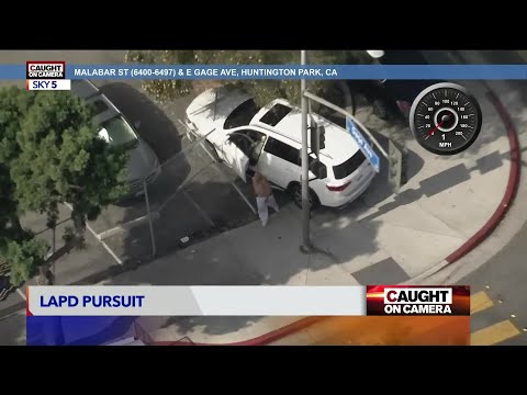 Shirtless Pursuit Suspect Runs from Police After Crash Near School - Caught on Camera