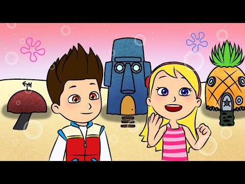 Ryder and Katie Paw Patrol Visit Bikini Bottom to meet Spongebob