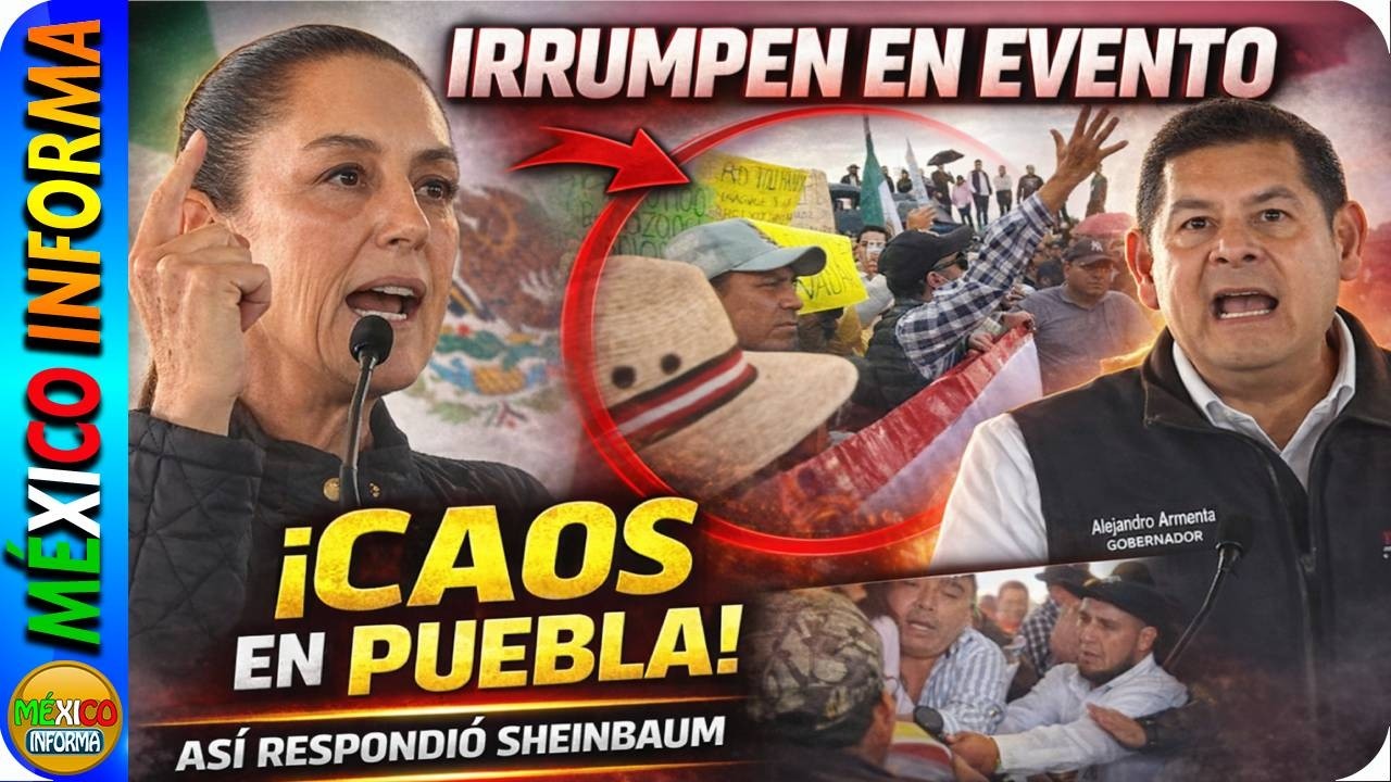PASÓ EN PUEBLA. IRRUMPIERON EN EL EVENTO. TIRARON LAS VALLAS. ASÍ REACCIONÓ LA PRESIDENTA.