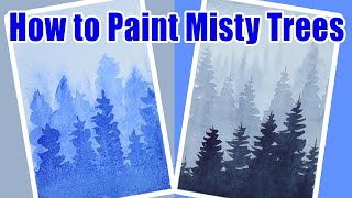 How to Paint Misty Forest Trees in Watercolor KIDS Easy Tutorial