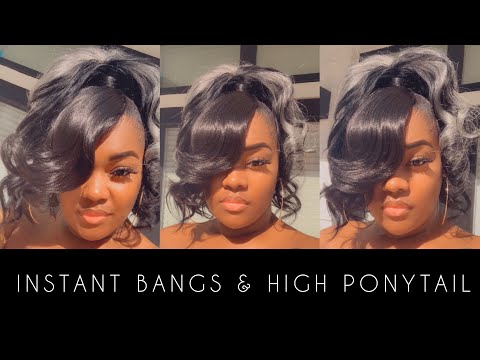 HOW TO: *NO GLUE* BANGS & HIGH SLEEK PONYTAIL |...