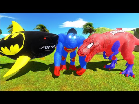 DEATH RUN vs SPIDERMAN T-REX & BATMAN MEGALODON & SUPERMAN GORO - Animal Revolt Battle Simulator