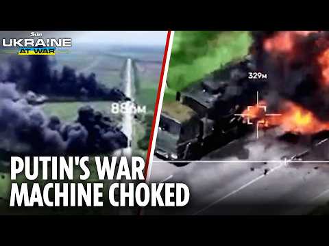 Ukraine drone blitz obliterates key Crimea supply route as highway left strewn with burning tankers
