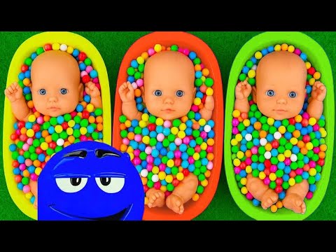 Full of 3 Rainbow BathTubs Candy with M&M's & Magic Slime Cutting Video