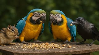 Crow Bird, Chipmunks & Couple of Parrot Eating Rice on Table, Crow Sound - June 14, 2025