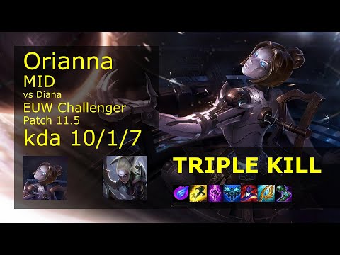 Orianna Mid vs Diana - EUW Challenger 10/1/7 Patch 11.5 Gameplay