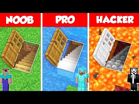 UNDERGROUND BASE TUNNEL HOUSE BUILD CHALLENGE - NOOB vs PRO vs HACKER / Minecraft Battle Animation