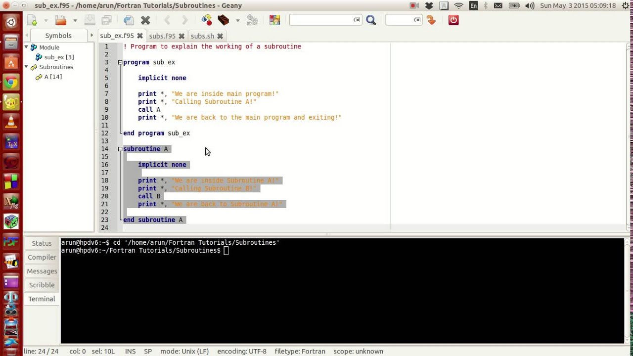 Fortran Programming Tutorials (Revised) : 035 : Introduction to subroutines and procedures