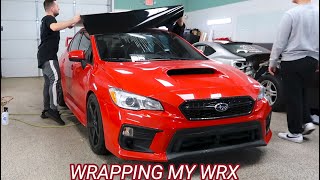 Pure Red Subaru WRX Roof Wrap! (Black Accents)