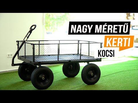 Fém kézikocsi, kerti kocsi 635kg teherbírás fekete (1400LBS) - Videó