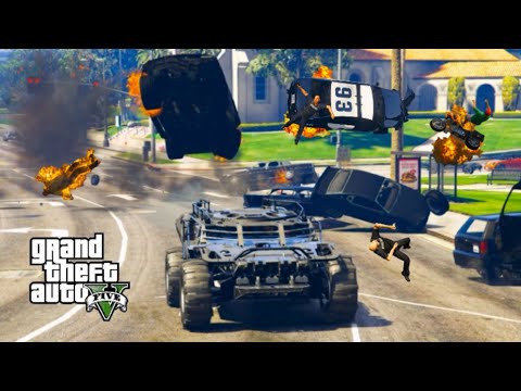 GTA 5 - 335 BRN Armored Jeep Obliterates Everything in it's path. Realistic Crash Cinematic chase.