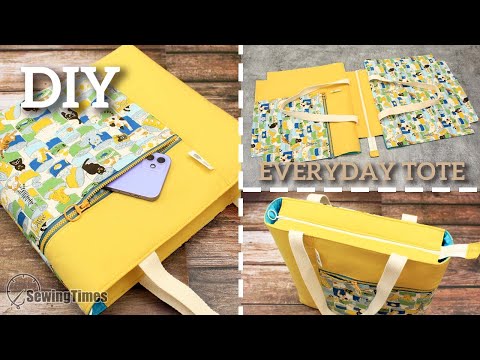 DIY Everyday Tote Bag with Zipper | Front Pocket Shoulder Bag Tutorial [sewingtimes]